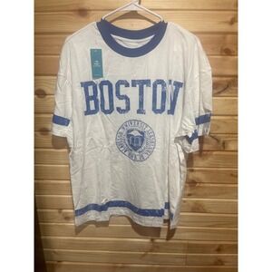 Cupshe Boston University Graphic Ringer Tee White Blue CAA04C4E013CT Mens L NEW